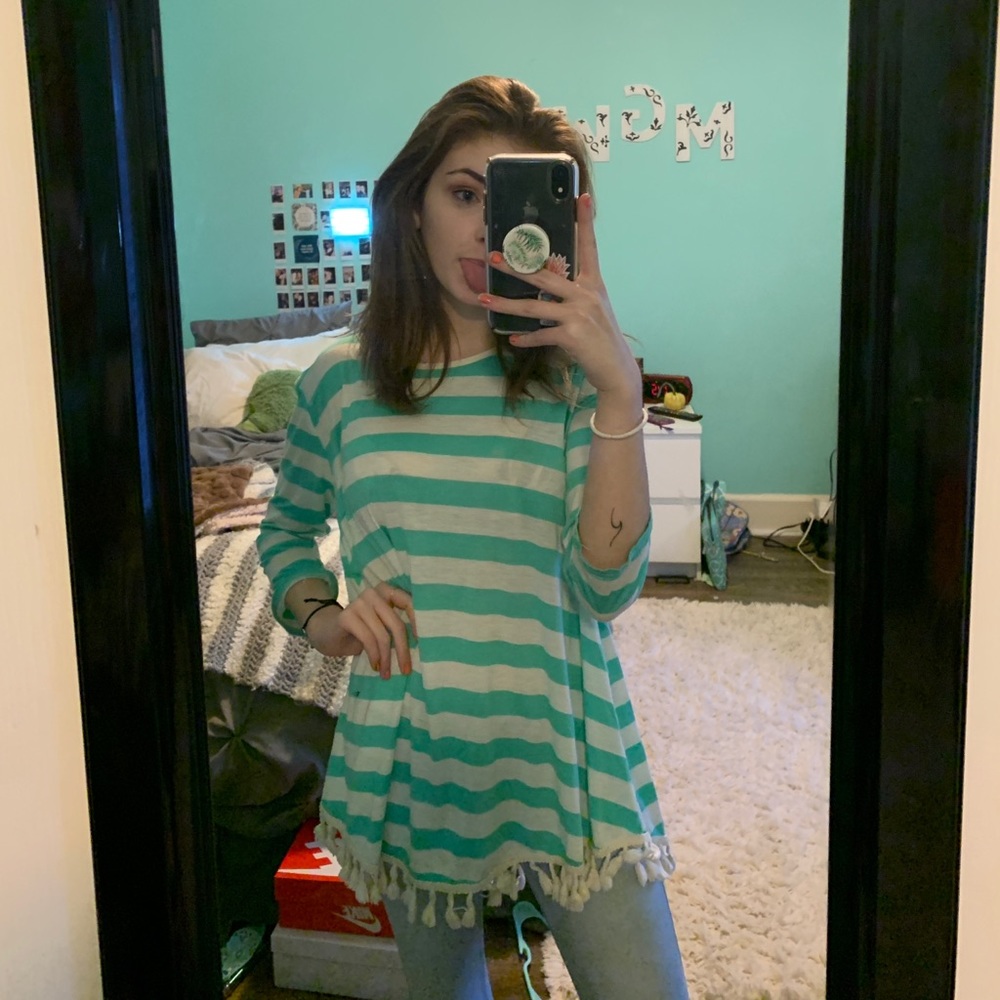 Francesca’s Light blue stripped blouse